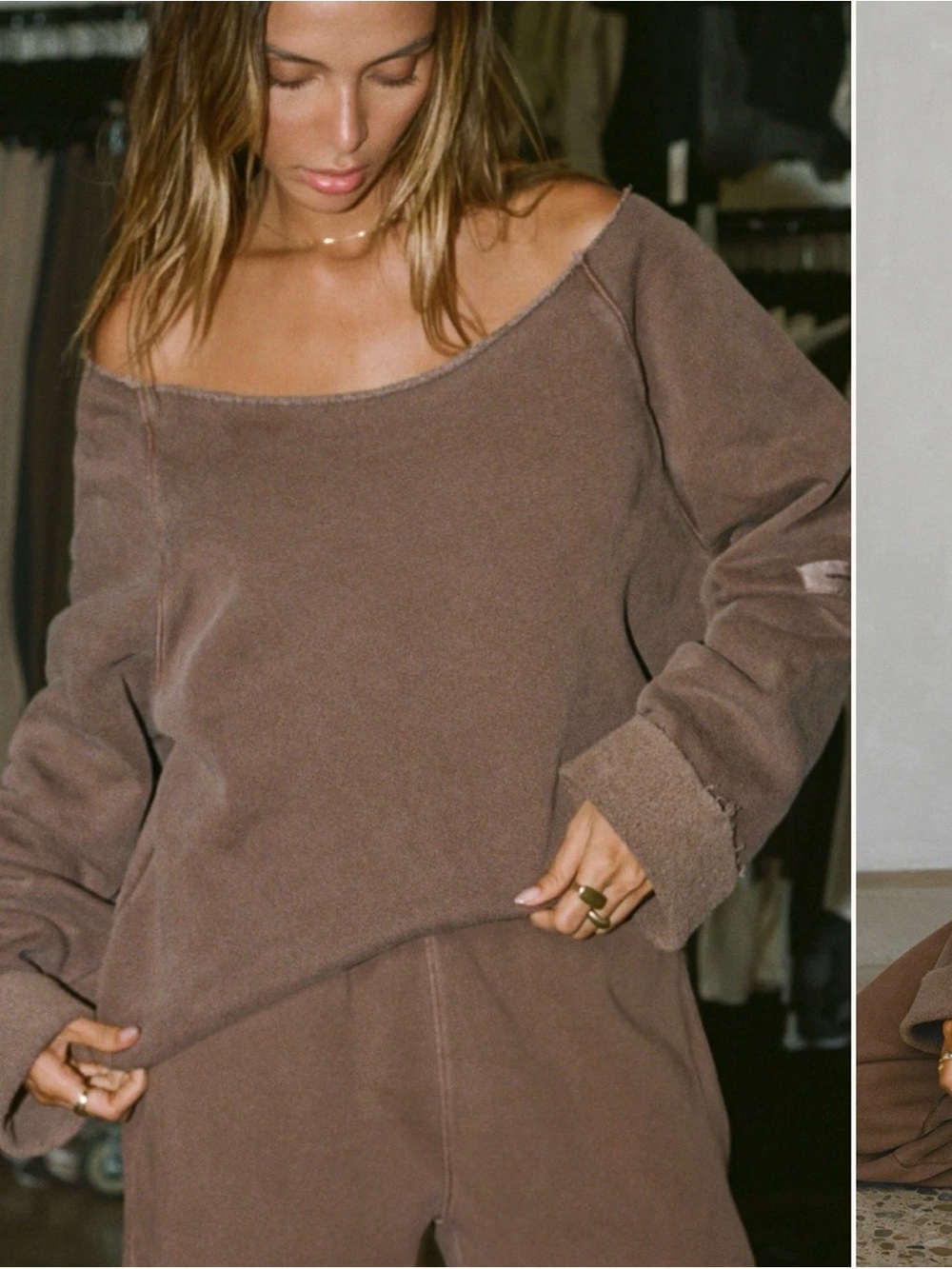 the Joah Brown Slouchy Pullover Sweatshirt in the color Cedar French Terry.